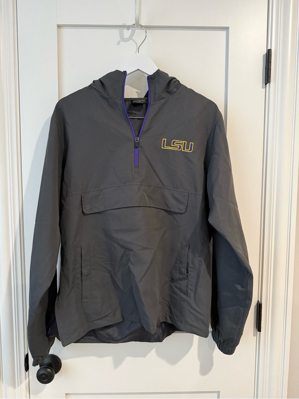 Colosseum Gray LSU Hooded Pullover with Purple Trim